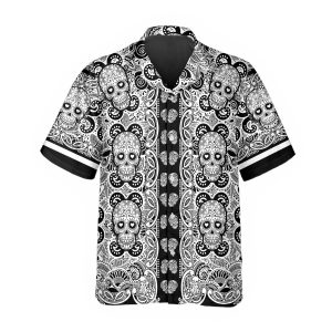 Black Pattern Color Skull Hawaiian Shirt 1