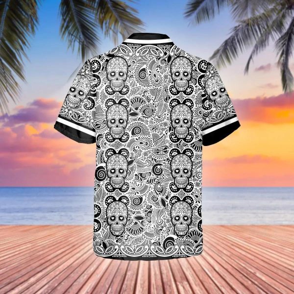 Black Pattern Color Skull Hawaiian Shirt