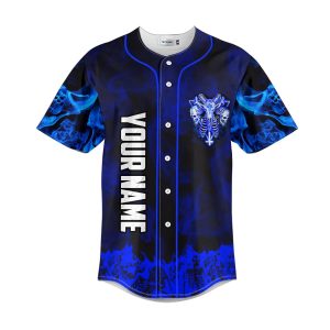 Blue Baphomet Evil Skull Custom Baseball Jersey 1