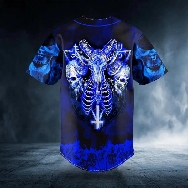 Blue Baphomet Evil Skull Custom Baseball Jersey