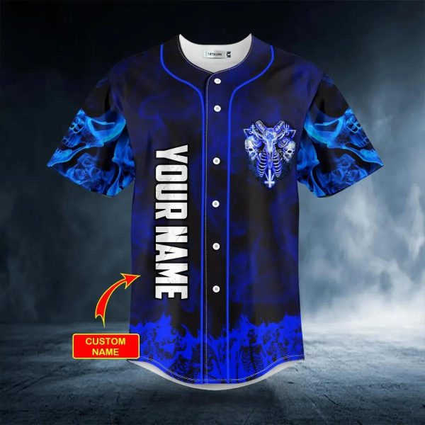 Blue Baphomet Evil Skull Custom Baseball Jersey