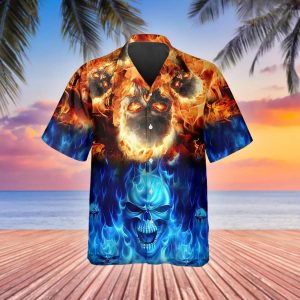 Blue Fire Skull Hawaiian Shirt 1