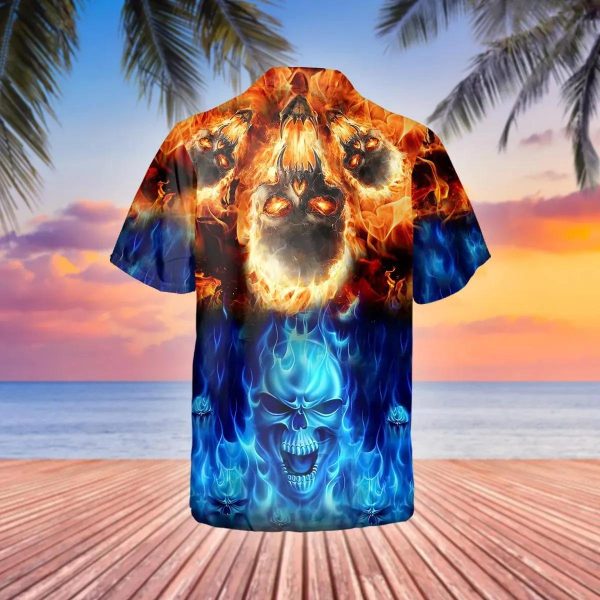 Blue Fire Skull Hawaiian Shirt