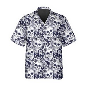 Blue Floral Skull Hawaiian Shirt 1