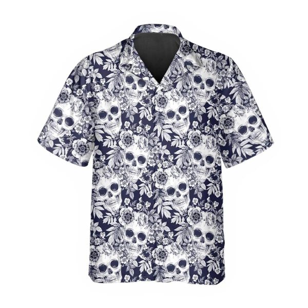 Blue Floral Skull Hawaiian Shirt