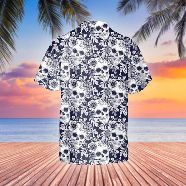 Blue Floral Skull Hawaiian Shirt