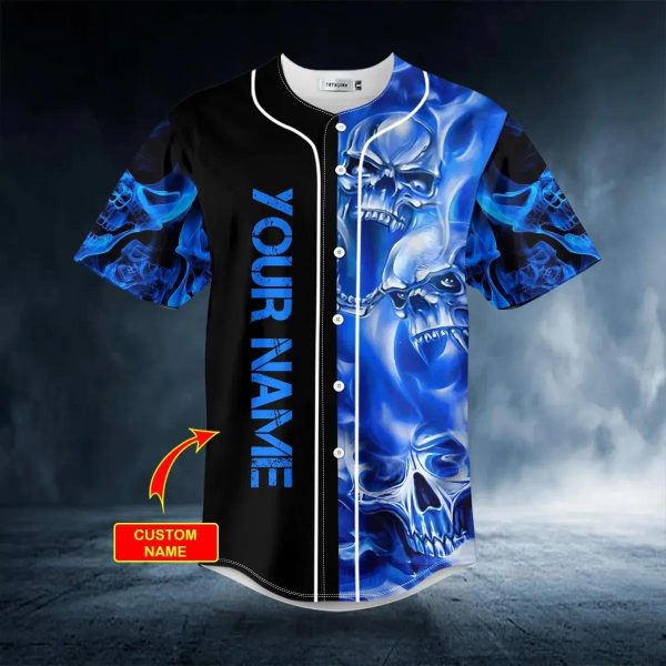 Blue Soul Eater Ghost Skull Custom Baseball Jersey