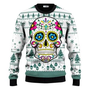 Dead Sugar Skull Colorfull Skull Ugly Christmas Sweater 1