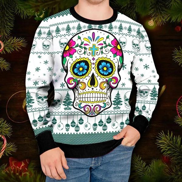 Dead Sugar Skull Colorfull Skull Ugly Christmas Sweater