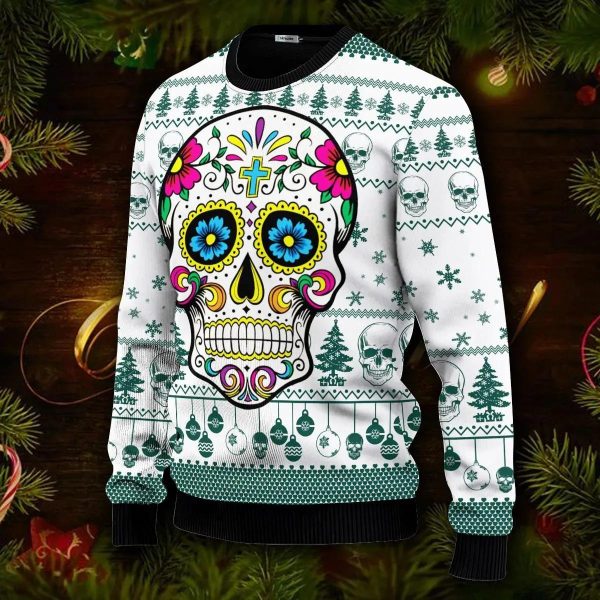 Dead Sugar Skull Colorfull Skull Ugly Christmas Sweater