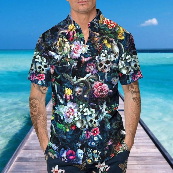 Floral Skull And Snakes Hawaiian Shirt, Hawaiian Button Up Shirt, Aloha Shirts