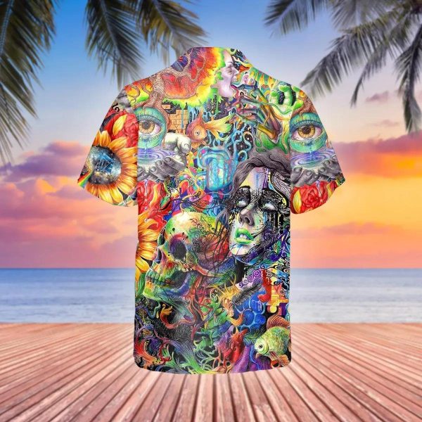 Generic Crazy Trippy Psychedelic Fantasy Colorful Skull Hawaiian Shirt