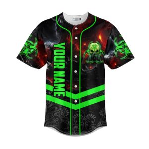 Green Biohazard Skull Custom Baseball Jersey 1