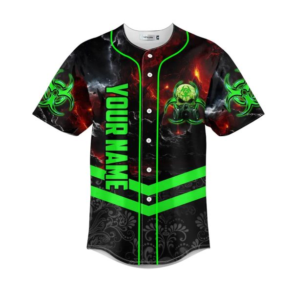 Green Biohazard Skull Custom Baseball Jersey