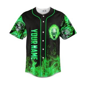 Green Ghost Skull Custom Baseball Jersey 1