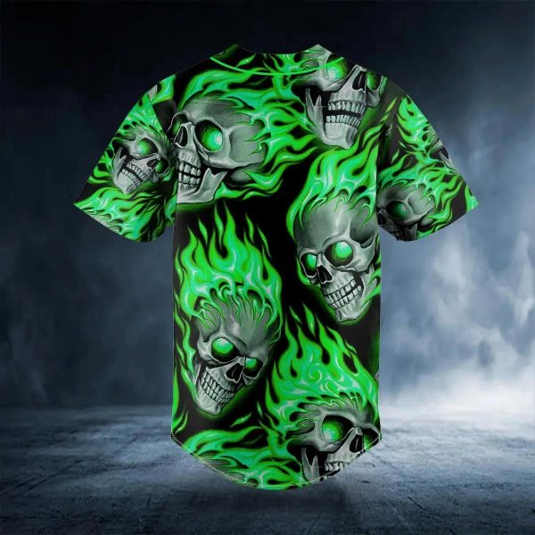 Green Ghost Skull Custom Baseball Jersey