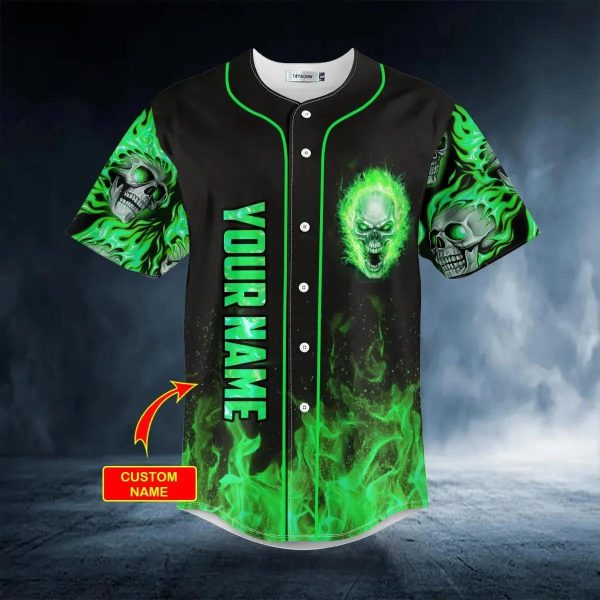 Green Ghost Skull Custom Baseball Jersey