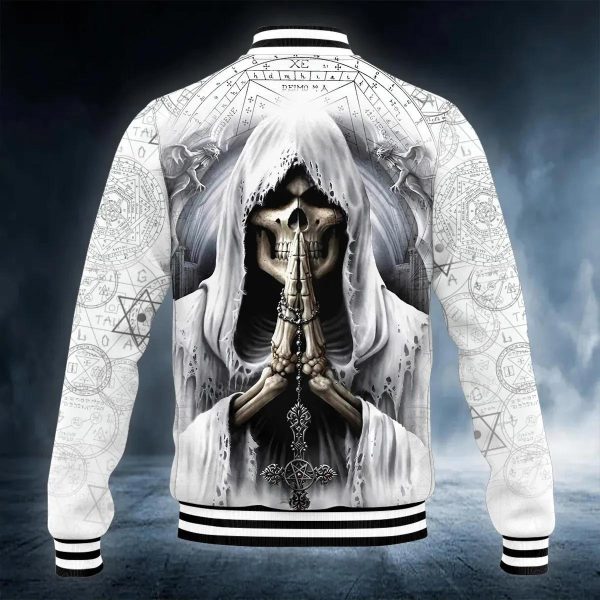 Grim Reaper Prayers To Santa Muerte Skull Baseball Jacket