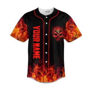 Head Fire Skull Custom Baseball Jersey 1