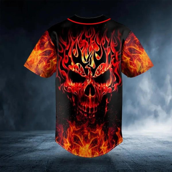 Head Fire Skull Custom Baseball Jersey