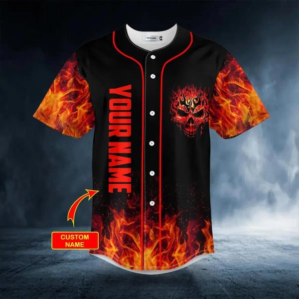 Head Fire Skull Custom Baseball Jersey