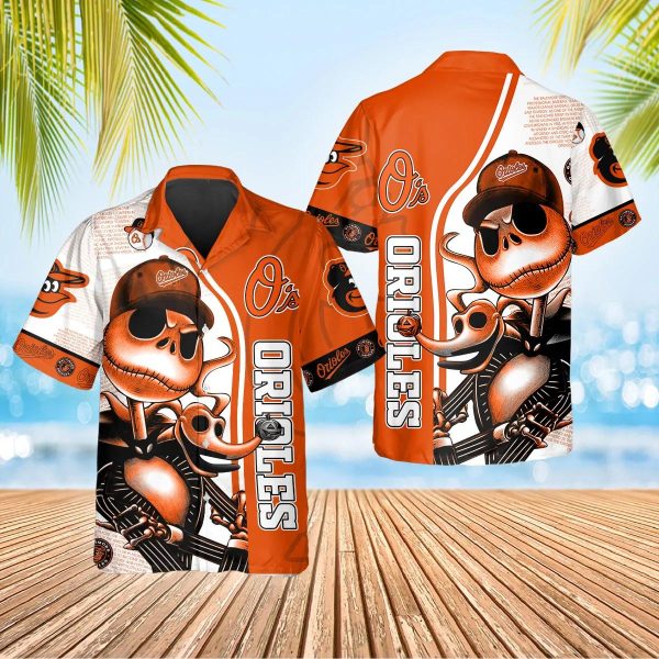 Jack Skeleton Baltimore Orioles Hawaiian Shirt, Baltimore Orioles Aloha Shirt, MLB Hawaiian Shirt