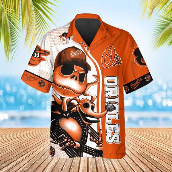 Jack Skeleton Baltimore Orioles Hawaiian Shirt, Baltimore Orioles Aloha Shirt, MLB Hawaiian Shirt