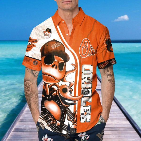 Jack Skeleton Baltimore Orioles Hawaiian Shirt, Baltimore Orioles Aloha Shirt, MLB Hawaiian Shirt