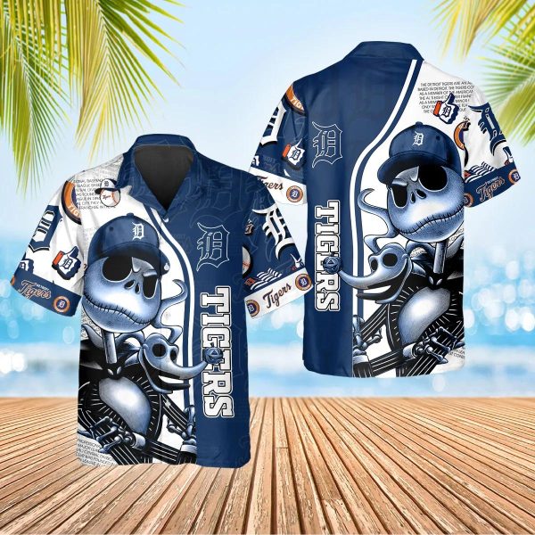 Jack Skeleton Detroit Tigers Hawaiian Shirt, Detroit Tigers Aloha Shirt, MLB Hawaiian Shirt