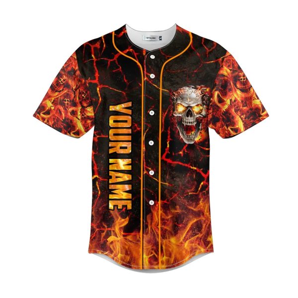 Lava Mad Fire Skull Custom Baseball Jersey