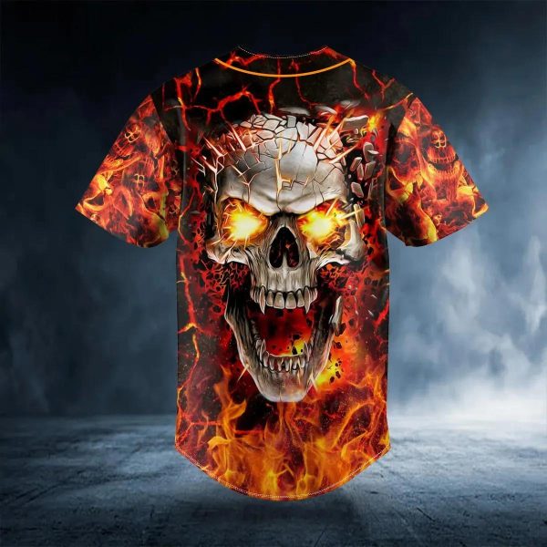 Lava Mad Fire Skull Custom Baseball Jersey