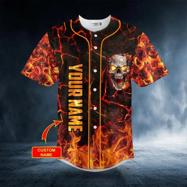 Lava Mad Fire Skull Custom Baseball Jersey
