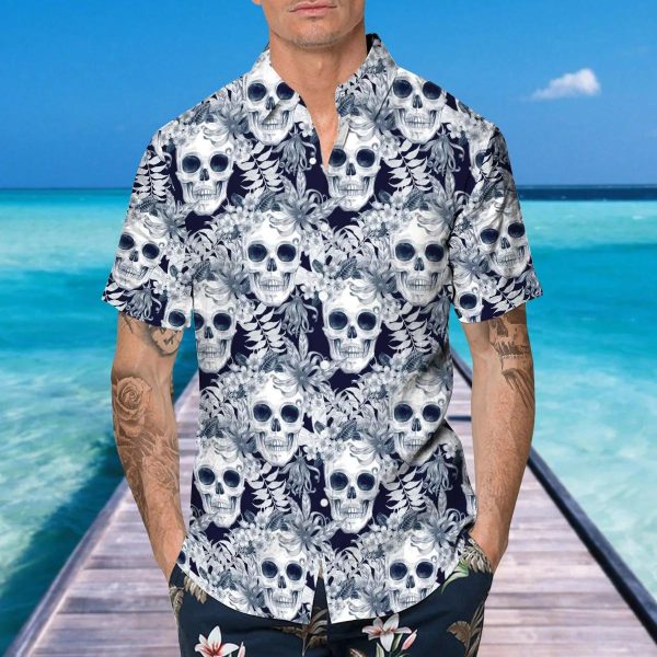 Ocean Vibe Floral Skull Hawaiian Shirt