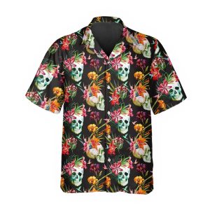 Orange Floral Skull Hawaiian Shirt 1