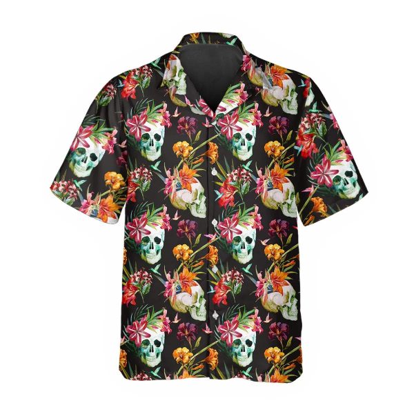 Orange Floral Skull Hawaiian Shirt