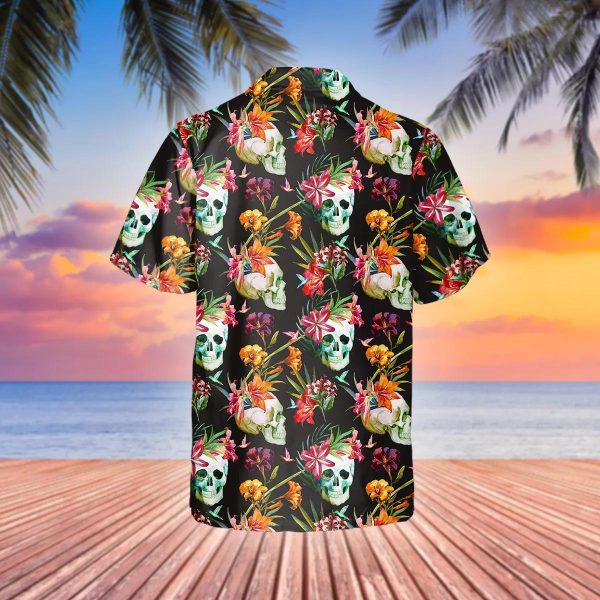 Orange Floral Skull Hawaiian Shirt