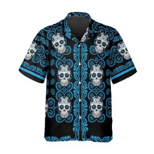 Pattern Blue Color Skull Hawaiian Shirt 1