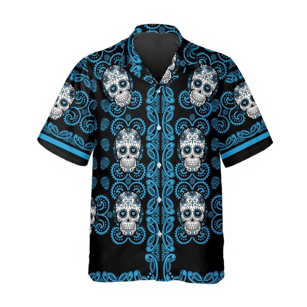 Pattern Blue Color Skull Hawaiian Shirt