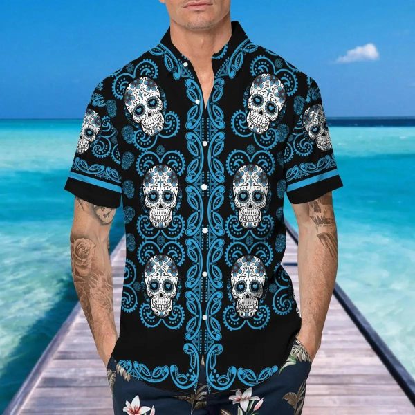 Pattern Blue Color Skull Hawaiian Shirt