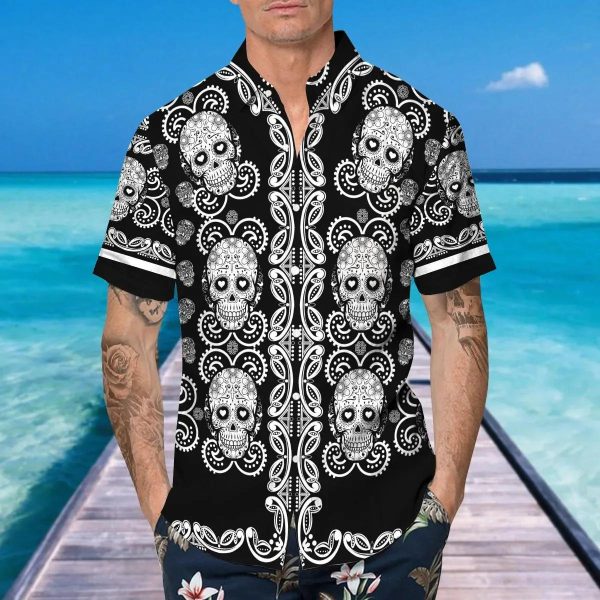 Pattern Color Black Skull Hawaiian Shirt