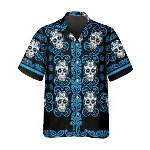 Pattern Color Sky Blue Skull Hawaiian Shirt 1