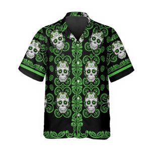 Pattern Green Color Skull Hawaiian Shirt 1