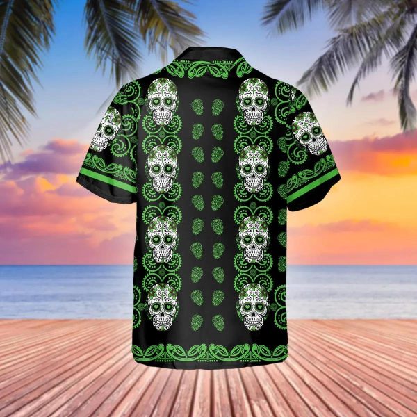 Pattern Green Color Skull Hawaiian Shirt