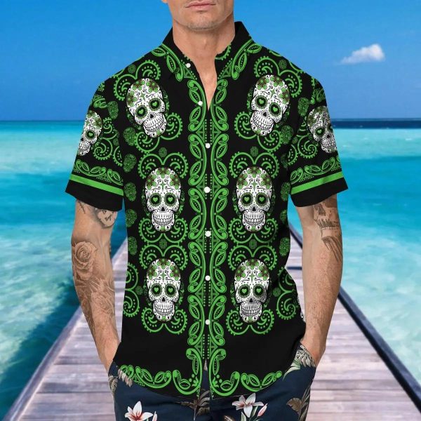 Pattern Green Color Skull Hawaiian Shirt