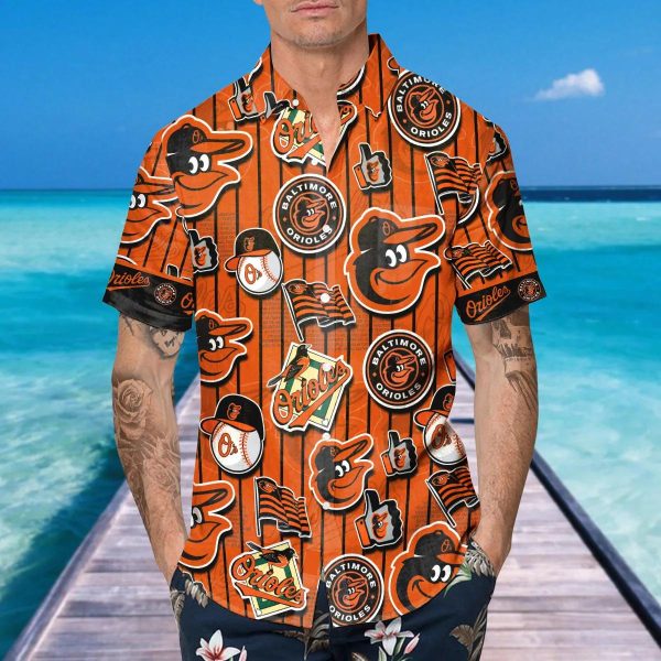 Pattern Logo Baltimore Orioles Hawaiian Shirt, Baltimore Orioles Aloha Shirt, MLB Hawaiian Shirt