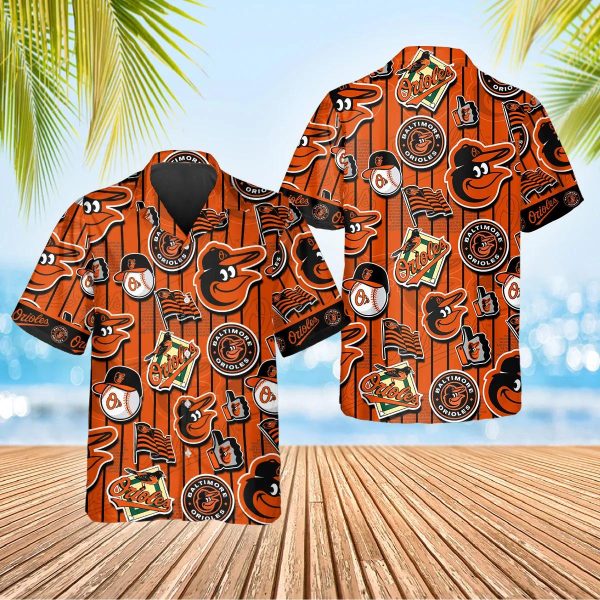 Pattern Logo Baltimore Orioles Hawaiian Shirt, Baltimore Orioles Aloha Shirt, MLB Hawaiian Shirt