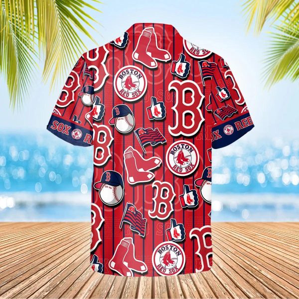 Pattern Logo Boston Red Sox Hawaiian Shirt, Boston Red Sox Aloha Shirt, MLB Hawaiian Shirt