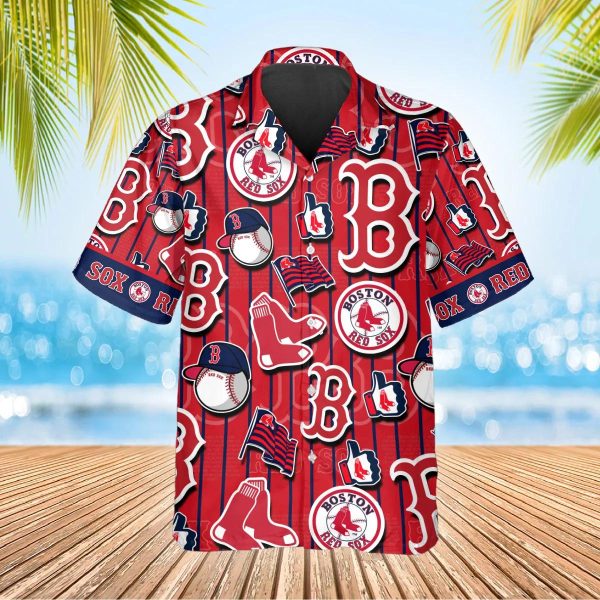 Pattern Logo Boston Red Sox Hawaiian Shirt, Boston Red Sox Aloha Shirt, MLB Hawaiian Shirt