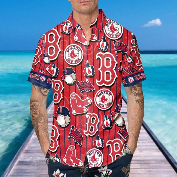 Pattern Logo Boston Red Sox Hawaiian Shirt, Boston Red Sox Aloha Shirt, MLB Hawaiian Shirt