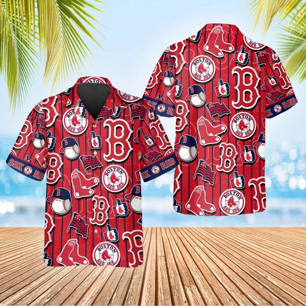 Pattern Logo Boston Red Sox Hawaiian Shirt, Boston Red Sox Aloha Shirt, MLB Hawaiian Shirt